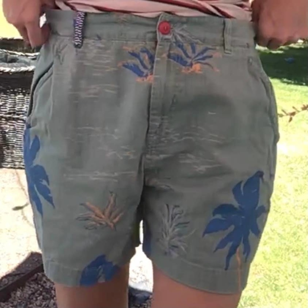 Katin Handcrafted Size 34 Hawaiian Shorts Linen Cotton Blend Men's